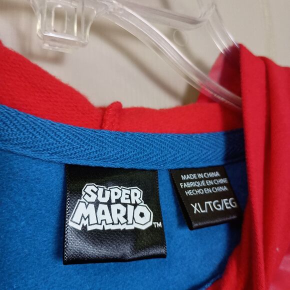 Nintendo Supermario Mario Style Boys XL Zip Up Hoodie NWT Red Blue - Picture 4 of 5